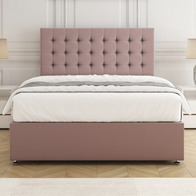 Bsspoke Isla Divan Bed Set Pink Plush Velvet With 24Inch Headboard & Mattress No Drawers In Single Double King 4Ft 6Ft - image 1