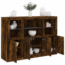 Berkfield Sideboards With Led Lights 3 Pcs Smoked Oak Engineered Wood - thumbnail 1