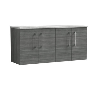 Nuie Arno Wall Hung 4-Door Vanity Unit With Laminate Worktop In Bellato Grey - image 1