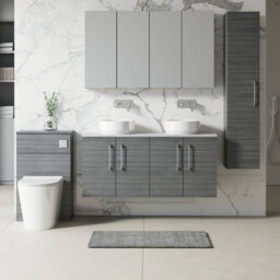 Nuie Arno Wall Hung 4-Door Vanity Unit With Laminate Worktop In Bellato Grey - thumbnail 2