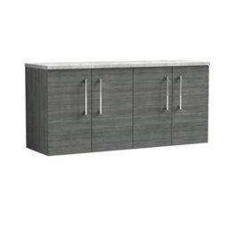 Nuie Arno Wall Hung 4-Door Vanity Unit With Laminate Worktop In Bellato Grey - thumbnail 1