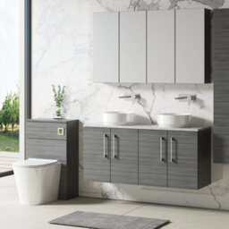 Nuie Arno Wall Hung 4-Door Vanity Unit With Laminate Worktop In Bellato Grey - thumbnail 4