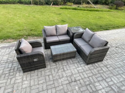 Fimous High Back Rattan Garden Furniture Set With Loveseat Sofa Coffee Table Side Table Indoor Outdoor Patio Lounge Sofa Set - thumbnail 2