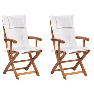 Beliani Set Of 2 Garden Chairs With Cushions Maui Ii Acacia Wood Off-White - image 1