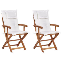 Beliani Set Of 2 Garden Chairs With Cushions Maui Ii Acacia Wood Off-White - thumbnail 1