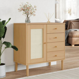 Berkfield Modern Sideboard Senja Rattan Look Brown 80X40X80 Cm Solid Wood Pine - thumbnail 2