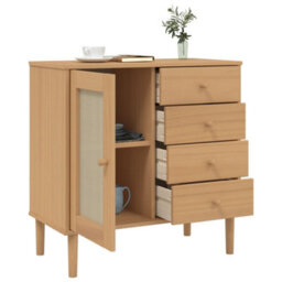 Berkfield Modern Sideboard Senja Rattan Look Brown 80X40X80 Cm Solid Wood Pine - thumbnail 4