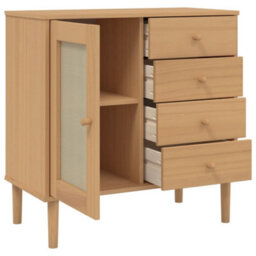 Berkfield Modern Sideboard Senja Rattan Look Brown 80X40X80 Cm Solid Wood Pine - thumbnail 6