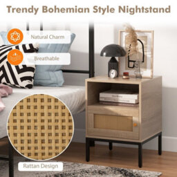 Gainoom Khaki Rattan Nightstand Home Boho Style Accent Table Bedside Table - thumbnail 7