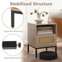 Gainoom Khaki Rattan Nightstand Home Boho Style Accent Table Bedside Table - thumbnail 6