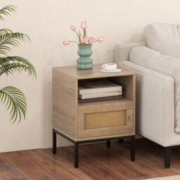 Gainoom Khaki Rattan Nightstand Home Boho Style Accent Table Bedside Table - thumbnail 3
