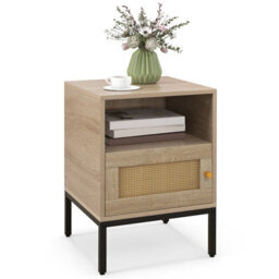 Gainoom Khaki Rattan Nightstand Home Boho Style Accent Table Bedside Table - thumbnail 9