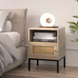 Gainoom Khaki Rattan Nightstand Home Boho Style Accent Table Bedside Table - thumbnail 8