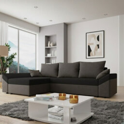 Dante L Modern Corner Sofa Bed Universal L Shape Couch With Guest Sleep Function Storage Durable Fabric Dark Grey And Black