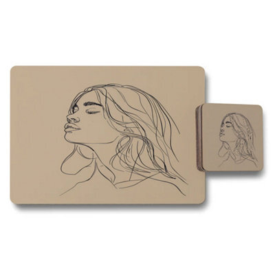 Benjamin Tate Design Line Art Placemat Coaster Set Luxe Wood Bottom Designer Artwork Limited Edition Exclusive - image 1