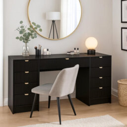Tireno Bis Modern Grooved Drawer Desk In Black Molet Finish Elegant Workspace Solution - thumbnail 1