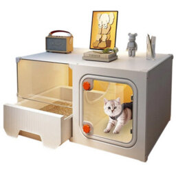 Modern White Cat House & Litter Box Enclosure With Tray, Removable & Washable, For Kittens & Small Cats - thumbnail 4