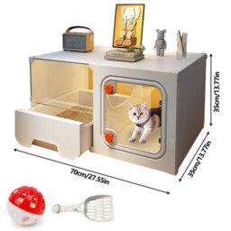 Modern White Cat House & Litter Box Enclosure With Tray, Removable & Washable, For Kittens & Small Cats - thumbnail 2
