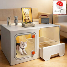 Modern White Cat House & Litter Box Enclosure With Tray, Removable & Washable, For Kittens & Small Cats - thumbnail 1