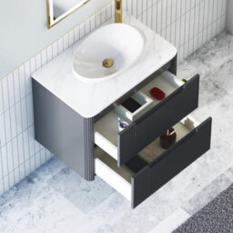 Royal Bathrooms Avenza 600mm Matt Obsidian Black Wall Hung Bathroom Countertop Vanity Unit 2 Drawer With Nova Basin - thumbnail 5