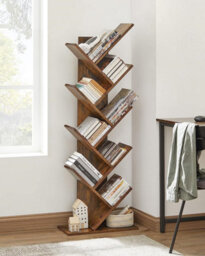 Tree Bookshelf, 8-Tier Floor Standing Bookcase, With Wooden Shelves For Living Room, Home Office, Rustic Brown