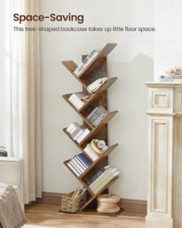 Tree Bookshelf, 8-Tier Floor Standing Bookcase, With Wooden Shelves For Living Room, Home Office, Rustic Brown - thumbnail 3