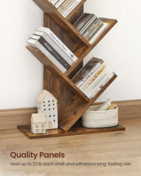 Tree Bookshelf, 8-Tier Floor Standing Bookcase, With Wooden Shelves For Living Room, Home Office, Rustic Brown - thumbnail 5