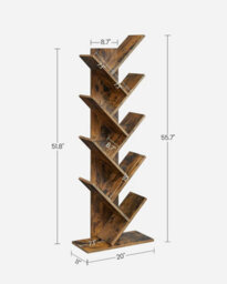 Tree Bookshelf, 8-Tier Floor Standing Bookcase, With Wooden Shelves For Living Room, Home Office, Rustic Brown - thumbnail 7