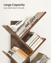 Tree Bookshelf, 8-Tier Floor Standing Bookcase, With Wooden Shelves For Living Room, Home Office, Rustic Brown - thumbnail 4