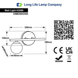 Long Life Lamps Company Modern Indoor Frosted Glass Globe Scone Matte Black Wall Light H3088 With Led G9 Warm White - thumbnail 2