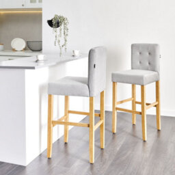 Beliani Grey Tufted Bar Stool Set Of 2 With Footrest - Modern Grey Velvet-Effect Fabric - Pair - thumbnail 2