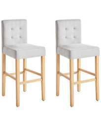 Beliani Grey Tufted Bar Stool Set Of 2 With Footrest - Modern Grey Velvet-Effect Fabric - Pair - thumbnail 3