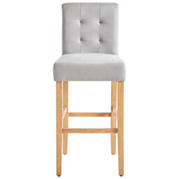 Beliani Grey Tufted Bar Stool Set Of 2 With Footrest - Modern Grey Velvet-Effect Fabric - Pair - thumbnail 1