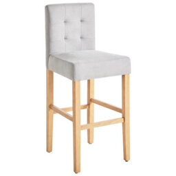 Beliani Grey Tufted Bar Stool Set Of 2 With Footrest - Modern Grey Velvet-Effect Fabric - Pair - thumbnail 4