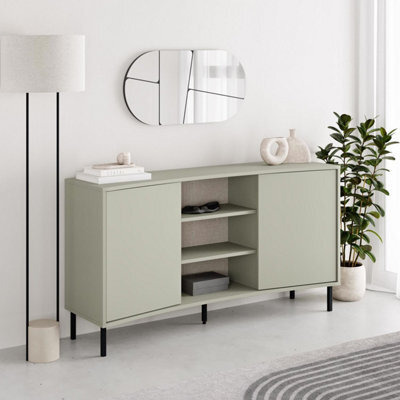 Fwstyle Frem 2 Door Curved Large Sideboard Ash Green Open Shelf (H) 81 (W) 150 (D) 40 - image 1