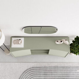 Fwstyle Frem 2 Door Curved Large Sideboard Ash Green Open Shelf (H) 81 (W) 150 (D) 40 - thumbnail 4