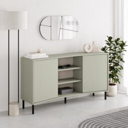Fwstyle Frem 2 Door Curved Large Sideboard Ash Green Open Shelf (H) 81 (W) 150 (D) 40 - thumbnail 1