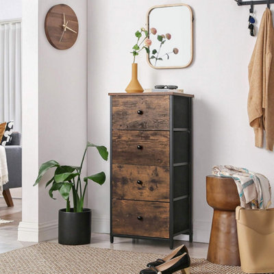 Bedroom Storage Dresser, Fabric Drawer Unit, Tall Metal Frame Chest, Closet Organizer, Rustic Brown And Ink Black - image 1