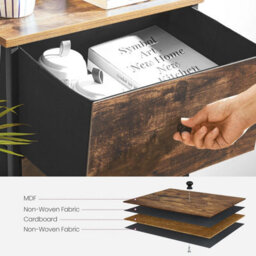 Bedroom Storage Dresser, Fabric Drawer Unit, Tall Metal Frame Chest, Closet Organizer, Rustic Brown And Ink Black - thumbnail 6