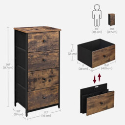 Bedroom Storage Dresser, Fabric Drawer Unit, Tall Metal Frame Chest, Closet Organizer, Rustic Brown And Ink Black - thumbnail 2
