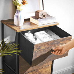 Bedroom Storage Dresser, Fabric Drawer Unit, Tall Metal Frame Chest, Closet Organizer, Rustic Brown And Ink Black - thumbnail 5