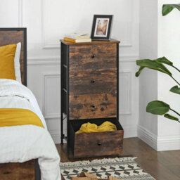 Bedroom Storage Dresser, Fabric Drawer Unit, Tall Metal Frame Chest, Closet Organizer, Rustic Brown And Ink Black - thumbnail 4