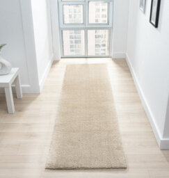 Comfy Washable Low Pile Living Room Area Rug - Anti-Slip Felt Backing Light Beige 60Cm X 200Cm - thumbnail 1