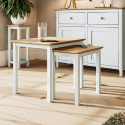 FWSTYLE Oak Nest Of 2 Tables Cream Linen Ready Assembled