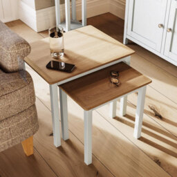 FWSTYLE Oak Nest Of 2 Tables Cream Linen Ready Assembled - thumbnail 2