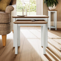 FWSTYLE Oak Nest Of 2 Tables Cream Linen Ready Assembled - thumbnail 3