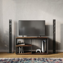 Urbn-Living Urbnliving 80Cm Height Rustic Brown & Black Wooden Side Coffee Table With Storage Shelves Tv Stand
