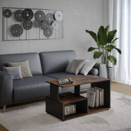 Urbn-Living Urbnliving 80Cm Height Rustic Brown & Black Wooden Side Coffee Table With Storage Shelves Tv Stand - thumbnail 2