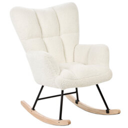 Beliani Rocking Chair Oulu Boucle White - thumbnail 4