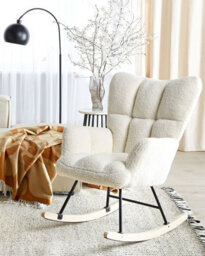 Beliani Rocking Chair Oulu Boucle White - thumbnail 2